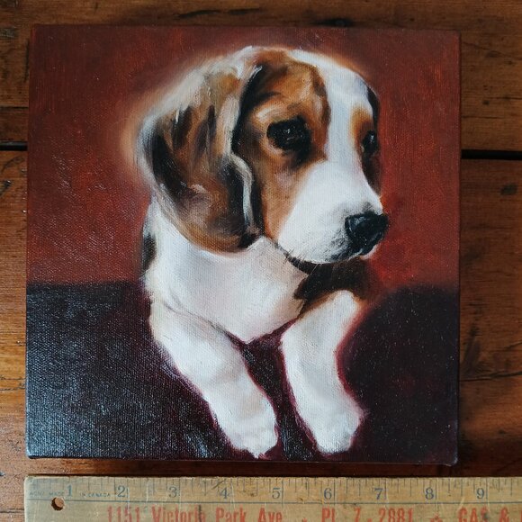 Signed - Original Oil Painting Beagle Dog Puppy on Canvas - Canadian Artist - Picture 2 of 2